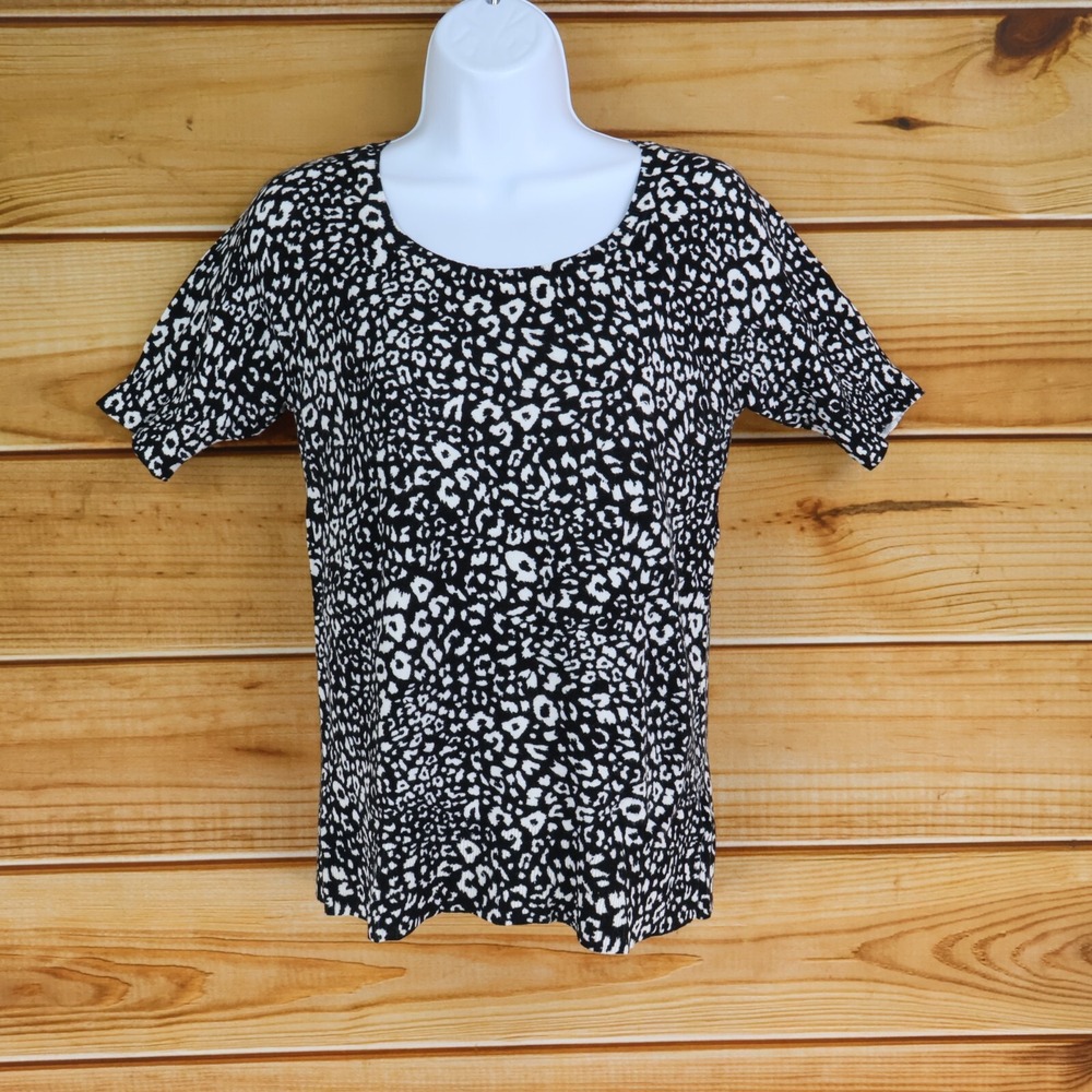Apt. 9 Short Sleeve Knit Top Womens S Black White Animal Print Stretch Comfort